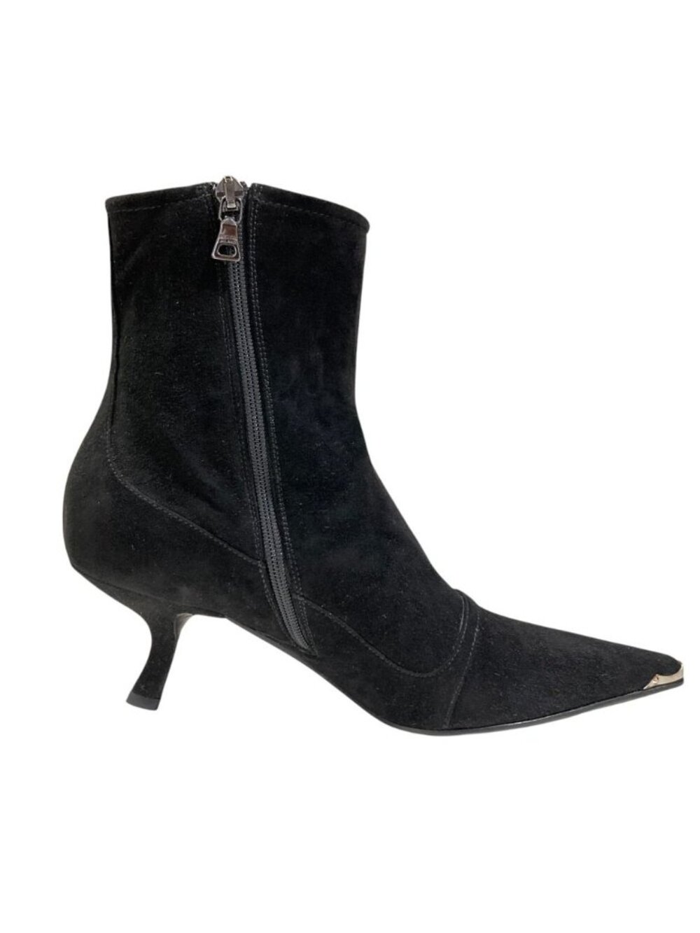 Prada Pointed Toe Suede Short Boots Black - Picture 7 of 14